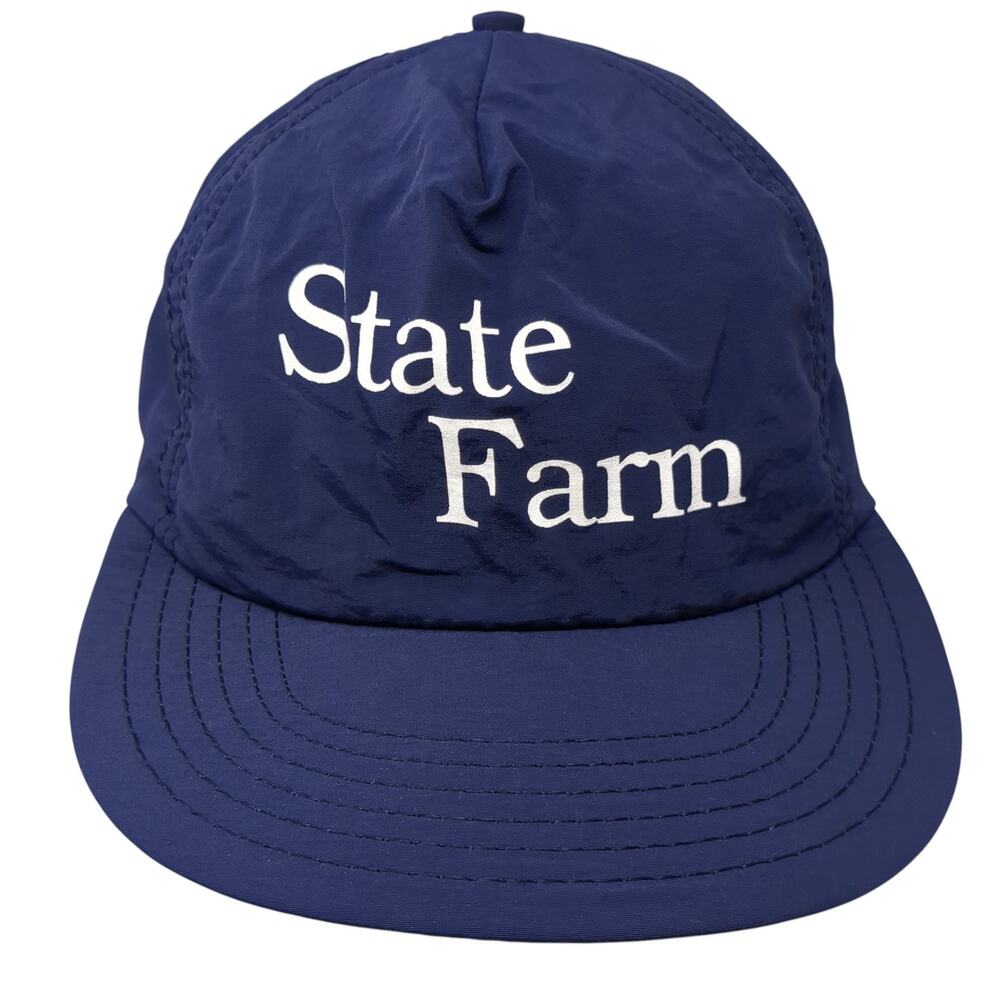 State Farm Snapback Hat Solid Blue One Size Adjustable Outdoor USA Vintage